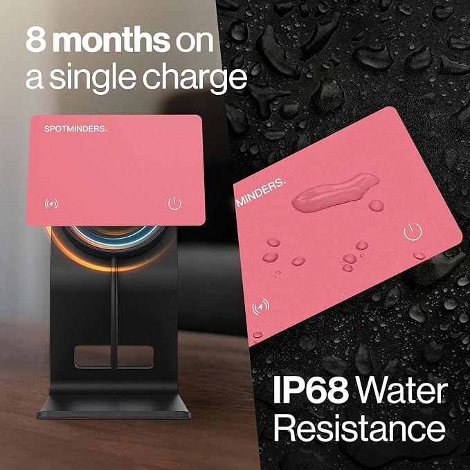 SPOTMINDERS Apple MFi Certified Wallet Tracker Card for Travel Gifts for Women - Works with Apple Find My Rechargeable Tracking Card for Wallet Luggage Passport Purse Slim 0.07in IP68 Pink Item Finder - Image 7