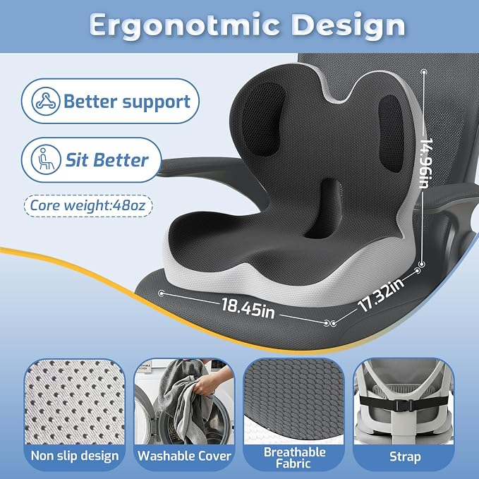 Seat Cushion,Memory Foam Chair Cushion for Office and Car,Ergonomic Coccyx Seat Cushion for Tailbone,Sciatic Nerve,Lower Back Pressure Relief,Lumbar Support Pilow for Office,Car,Truck,Desk Chair - Image 7