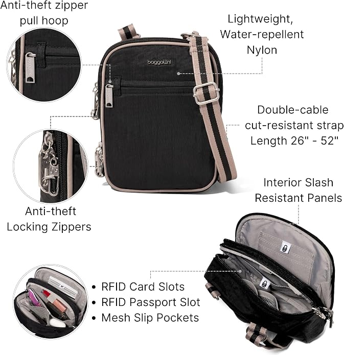 Baggallini Securtex® Anti-theft Mini Everything Crossbody Bag, 6.3"x8.25" Rfid, Locking Zippers & Cut-resistant Strap - Image 3