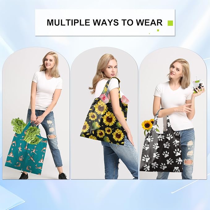 BeeGreen Reusable Shopping Bags Cute Grocery Bag 6 Pack, Reusable Gift Bags Heavy-Duty Foldable Shopping Totes for Supermarket, Work & Travel, Large Washable Polyester Tote Bag with Handles - Image 4