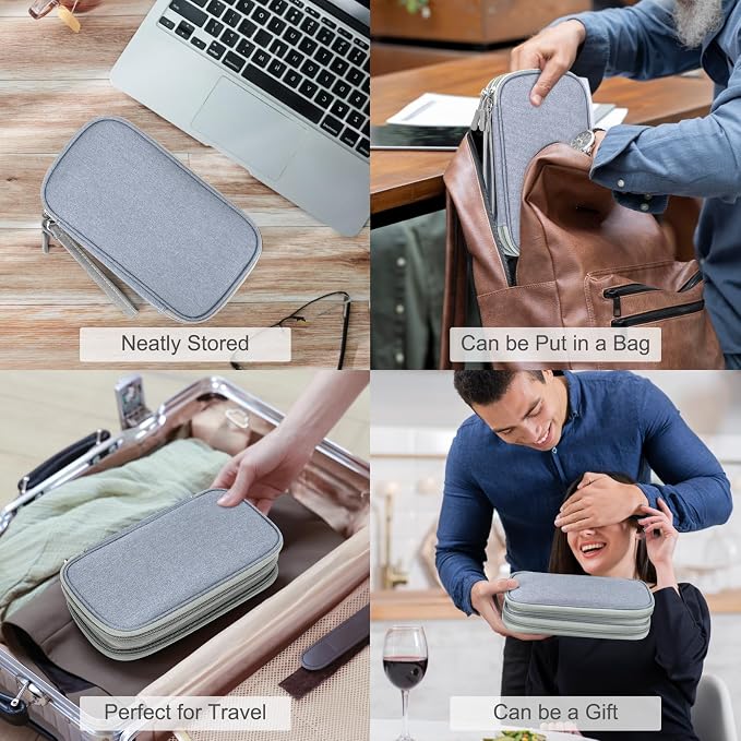 FYY Electronic Organizer, Travel Tech Pouch Bag, Medium, Light Grey | Wrist Strap, Waterproof, Double Layers Portable Electronics Travel Carrying Case for Cord, Charger, Daily Business Trips Use - Image 7
