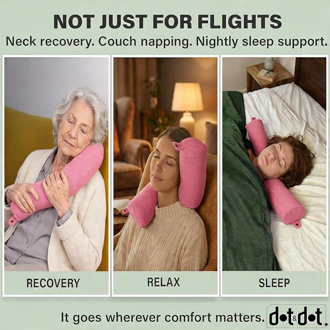 Dot&Dot Twist Memory Foam Travel Pillow, Bendable Neck Pillow for Airplane, Car and Home, 26-Inch Adjustable Roll with Washable Cotton Cover, Pink - Image 8