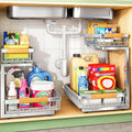 Kitstorack Under Sink Organizer, 2 Tier Under the Sink Storage, Slide out Pull out Cabinet Organizer Shelf, Metal Sliding Drawer for Kitchen Bathroom Pantry Closet Organization Rack, Silver, 1 Pack by Kitstorack