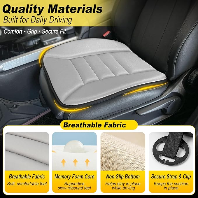 kingphenix 3-Piece Memory Foam Car Seat Cushion Set for Driving Comfort | 2 Front Seat Cushions and 1 Rear Bench Pad, 1.2-Inch Memory Foam, Non-Slip Bottom for Sedan, SUV, Truck and Van, Brown - Image 6