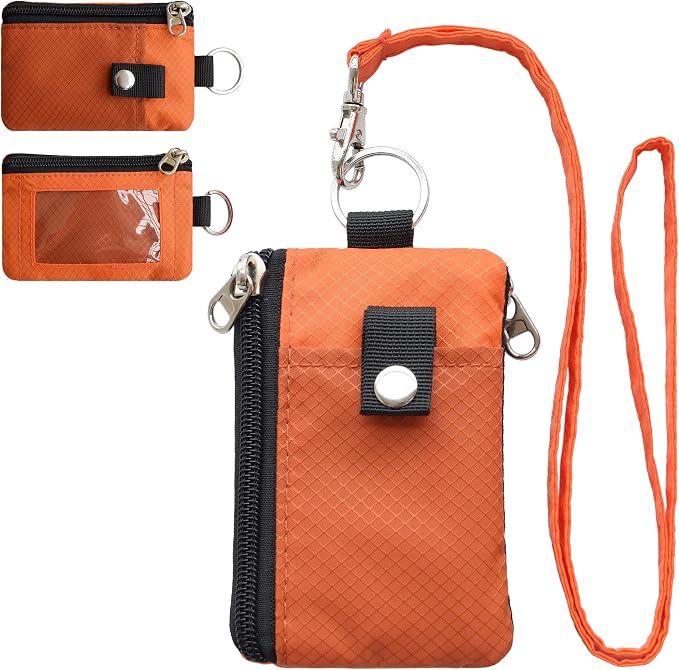 CHENSPRX Minimalist RFID Blocking Small Wallet with ID Window,WaterResistant Zip Id Case Wallet with Lanyard Keychain for Cards,Cash,Travel,Women,Men by CHENSPRX