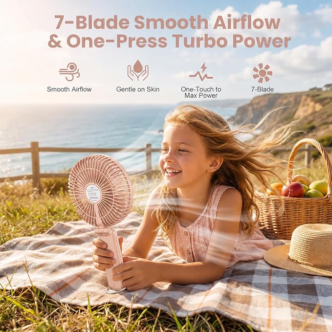 Portable Handheld Fan, 10000mAh Rechargeable 6-Inch Personal Fan for Travel | Ultra Quiet Foldable Desk Fan, 5-Speed Battery Operated Fan with Up to 40H Runtime and Digital Display for Travel and Makeup - Image 9