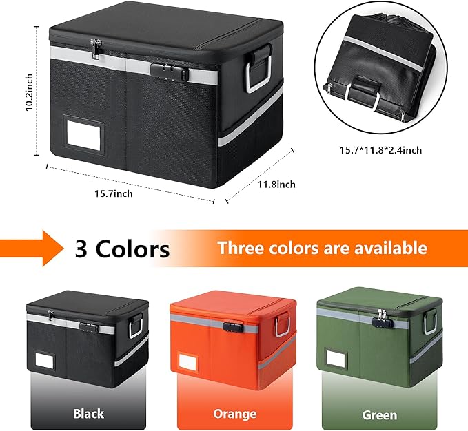 Fireproof Waterproof Document Box with Lock Collapsible Portable File Organizer Hard Shell Storage for Hanging Letter Legal Folders Home Office Safe Green 15.7x11.8x10.2in - Image 6