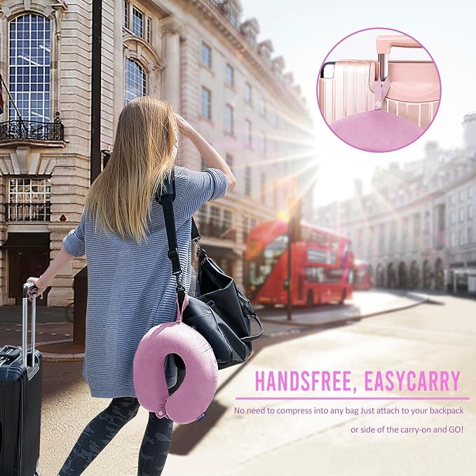Travel Neck Pillow Memory Foam for Airplane Traveling Light Purple | Travel Neck Flight Pillow with Attachable Snap Strap Soft Washable Cover for Car, Home, Office, Head Neck Support - Image 2