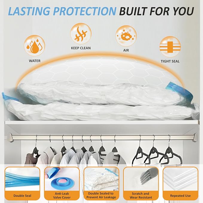Cozy Essential Vacuum Storage Bags, 80% Compression Vacuum Seal Space Saver Plastic Packaging Bags for Clothes, Blankets, Pillow, Bedding, Comforters, Sealer Clothing Storage,12 Large - Image 5