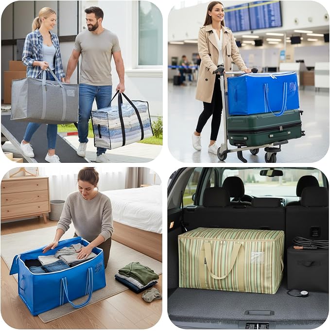 BALEINE 4-Pack Oversized Moving Bags with Reinforced Handles, Heavy-Duty Storage Tote for Clothes, Moving Supplies (Royal Blue, 4-Pack) - Image 3