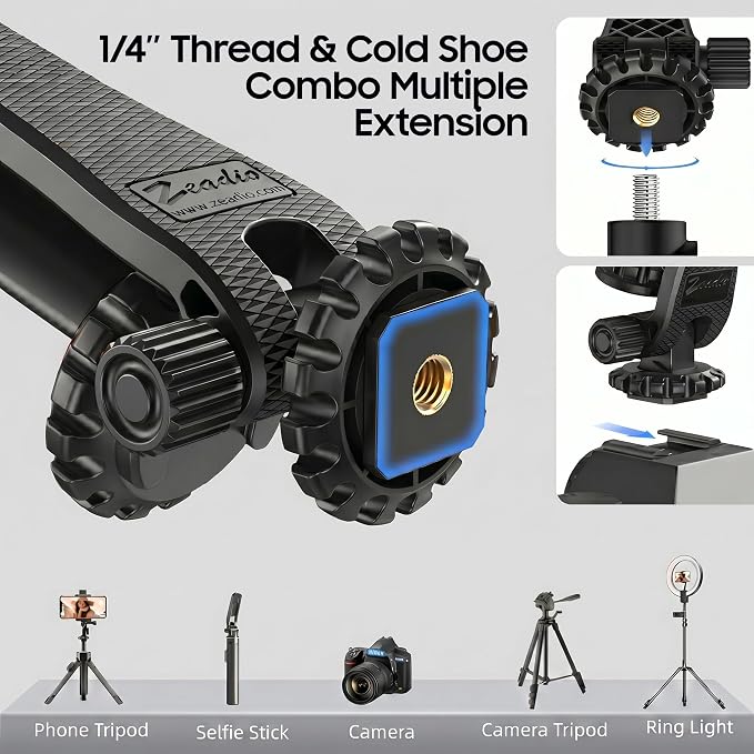 Zeadio Universal Phone Tripod Mount, Cell Phone Holder Clamp with Dual Rotatable Cold Shoe, 360° Rotation & 180° Tilt for Camera Hot Shoe, Vlogging, Video Recording - Image 3