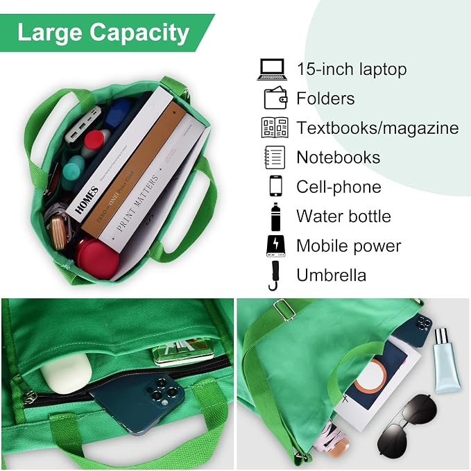 Women's Canvas Tote Bag inside Out Bag with Adjustable Crossbody Strap for Work Travel Shopping Durable Handbag for Men - Image 4