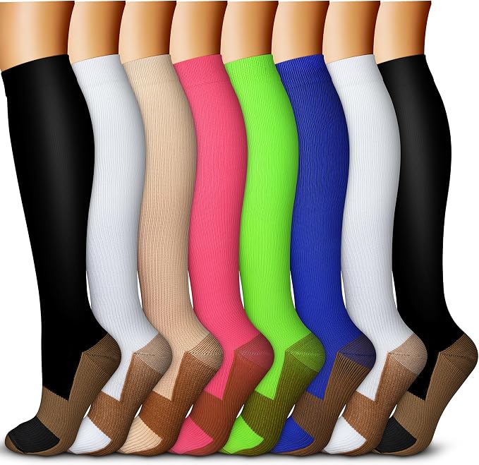 QUXIANG Copper Compression Socks for Women & Men Circulation (8 Pairs) - Best for Running Athletic Cycling - 15-20 mmHg by QUXIANG