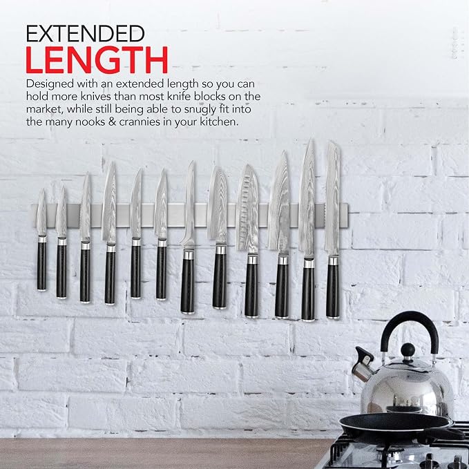 Modern Innovations Magnetic Knife Holder for Wall and Fridge - 24" Knife Magnetic Strip, Magnet Kitchen Knife Holder and Rack, Stainless Steel Magnetic Knife Bar for Kitchen Utensils - Image 4