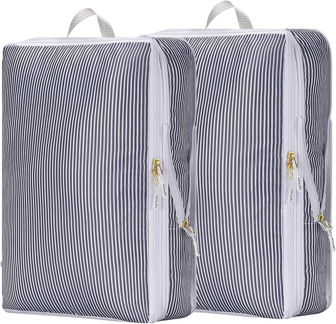Extra Large Compression Packing Cubes for Checked Luggage, Lightweight Suitcase Organizers & Space Saver Bags - Travel Cubes for Packing - Travel Essentials - 2 Piece Set, X-Large - Grey Stripe - Image 8