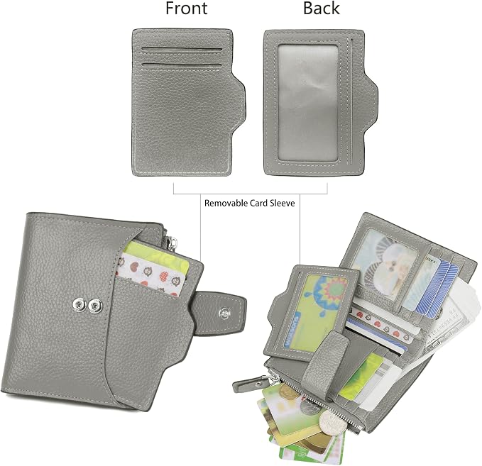 Women's RFID Blocking Leather Small Compact Bi-fold Zipper Pocket Wallet Card Case Purse with id Window - Image 3