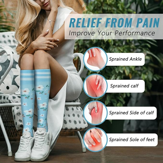 fenglaoda Compression Socks Women Men 4 Pairs, Knee High Support Socks for Running, Sports, Travel, Flight, Nurse - Image 4