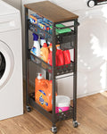 XYZLVSI Slim Storage Cart, 4 Tier Laundry Room Organizer for Small Space | Narrow shelf 14.4" bottom shelf, wire basket, hooks, ideal for kitchen/bathroom/office/dorm, between washer and dryer storage by XYZLVSI