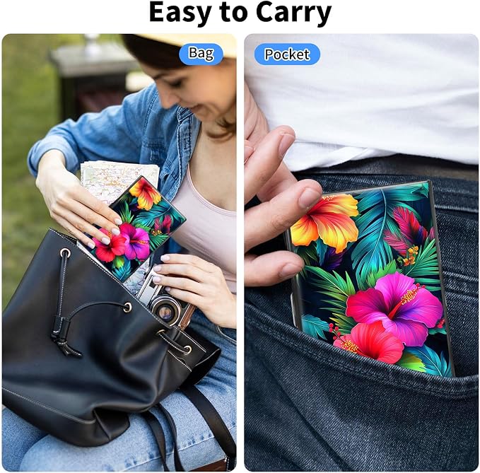 Metal Wallet,Credit Card Holder for Women Men,RFID Blocking Card Holder Mini Slim Aluminum Wallet ID Case Hard Case Business Card Holder Case,Tropical Flower - Image 4