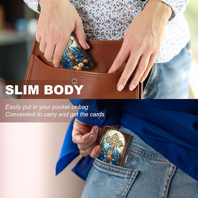 Metal Wallet,Credit Card Holder for Women,Slim RFID Blocking Credit Card Holder Thin Aluminum Wallet ID Case,6 Slot Business Mini Hard Metal Case for Women/Men,Art Cross Flower - Image 4
