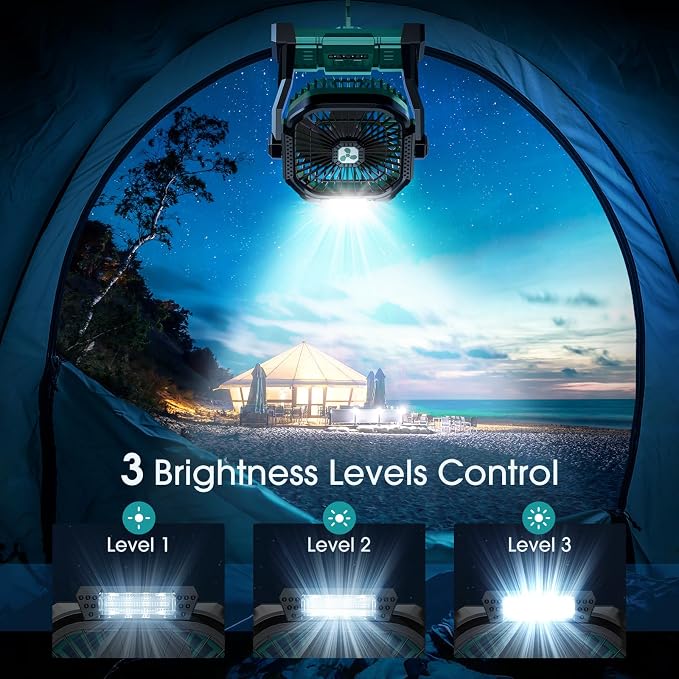 Portable Fan Rechargeable, 20000mAh Cordless Battery Powered Fan with LED Lantern Battery Operated for Travel Bedroom Home Camping Tent Office Beach Desk Fishing Table - Image 5