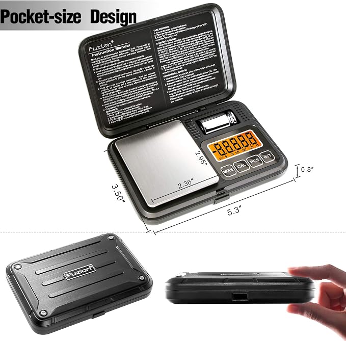 Fuzion Digital Pocket Gram Scale 200g/0.01g with 50g Calibration Weight | Easy Calibration, Tare and PCS, Mini Scale Grams Ounces Grains for Jewelry, Coins, Powder, Herbs, Spices (Battery Included) - Image 4
