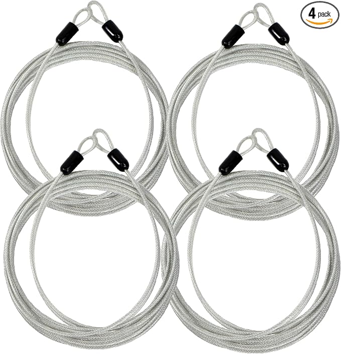 Lumintrail 4 Foot 3mm (1/8th Inch) Braided Steel Coated Security Cable Luggage Lock Safety Cable Wire Double Loop (4 Pack) by Lumintrail