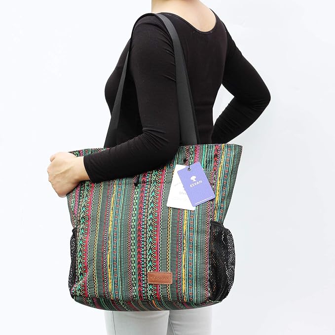 ESVAN Original Floral Tote Bag Large Shoulder Bag with Multi Pockets for Gym Travel Beach Daily Bags - Image 2