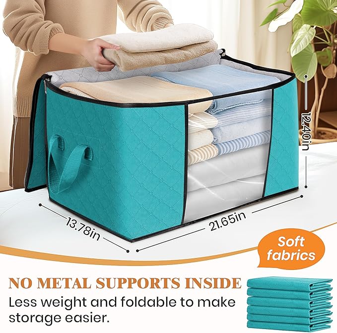 10 Pack Storage Bags for Clothes Blanket Storage Bins with Lids | Foldable Closet Organizers with Zippers,Window and Handles,Fabric Storage Bins for Sweater,Comforter,Bedding,Dorm essentials - Image 2