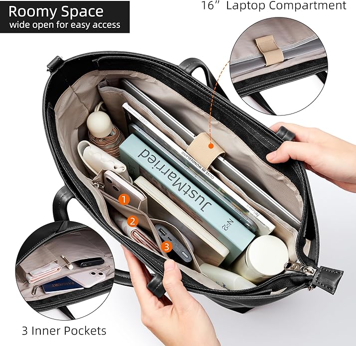 KALIDI Tote Bag Zipper Shoulder Bag Vegan Leather Purses Satchel for Women | Large Casual Handbag for Work Commuting Dating College Everyday - Image 3
