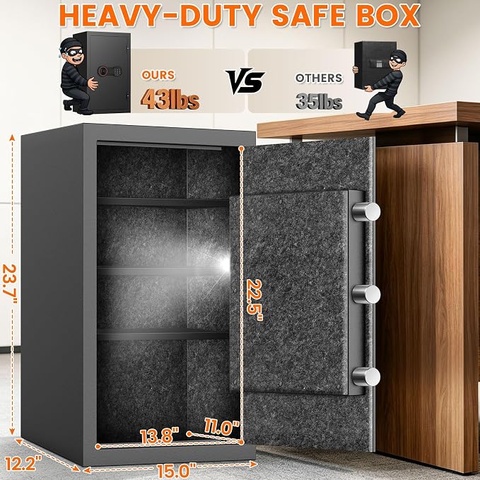 2026 35-Min 1700°F Fireproof Safe, 23.7" Tall 43Lbs Safe Box for Document | with Alarm System, LED Light, Wall Mount Fire Safe for Closet Bedroom, Safes for Home Use Fire Waterproof - Image 2