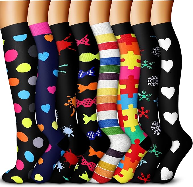 QUXIANG Copper Compression Socks for Women & Men Circulation (8 Pairs) - Best for Running Athletic Cycling - 15-20 mmHg by QUXIANG