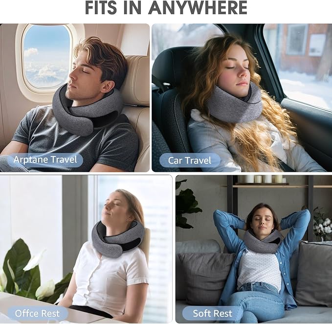 Neck Travel Pillows for Airplanes Memory Foam Neck Comfort Pillow Compact Ergonomic Design Sleeping Essentials for Long Flights Car Rides and Home Use (Grey) - Image 6