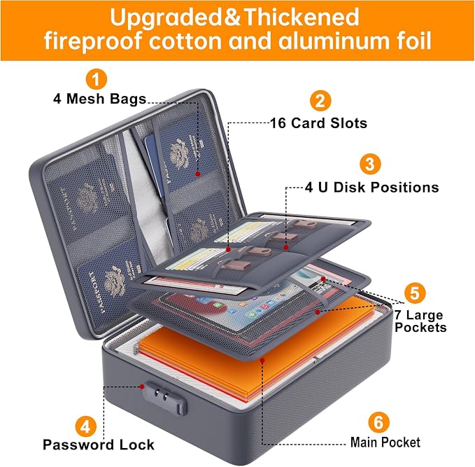 DocSafe 5200°F Fireproof Document Organizer Box with Lock, Gray (Soft) | Heat Insulated 8 Layers File Protection Bag,Water-Resistant Zipper,Portable Home Office Travel Safe Storage for Files,Laptop - Image 9
