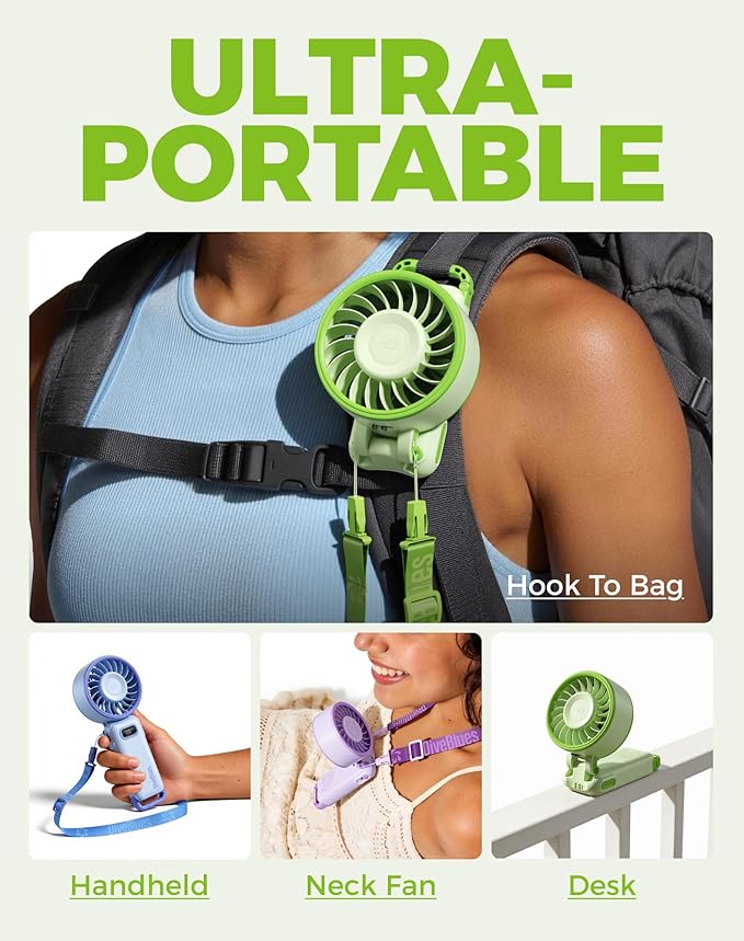 Diveblues Portable Turbo Fan, 100 Speed Handheld Fan with Strong Airflow, Foldable 4 in 1 Personal Fan for Neck, Desk & Travel, USB-C Rechargeable, Lightweight for Summer, Concerts & Outdoor Use - Image 6