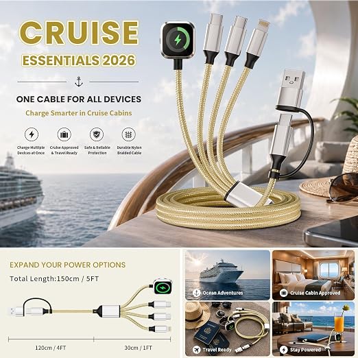 4 in 2 Multi Charging Cable for iWatch Charger, 2Pack 5FT Travel Essentials | Dual Type-C Ports Charging Cords for Multiple Devices, Travel Charger for iWatch Ultra/11-2, iPhone17-8, Android, Car, Cruise - Image 7