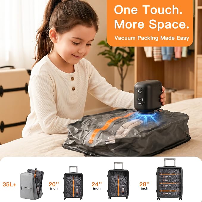 Travel Vacuum Bags With Pump, 3 Pack 22L Compression Kit For Clothes | IPX8 Waterproof; 3-5 Minute Compression; USB-C Cordless Pump; Up To 60-Minute Runtime; Saves Up To 60% Space; Airtight Seal - Image 7