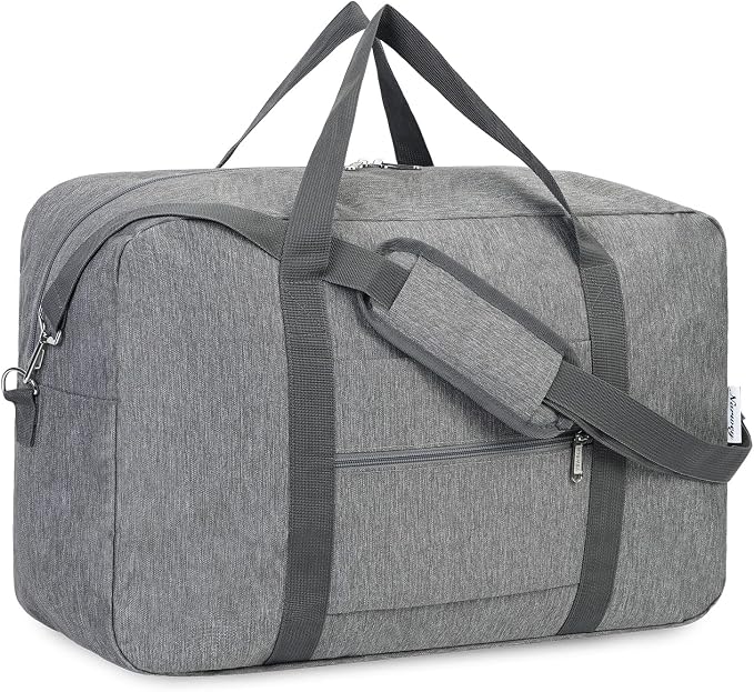 For Spirit Airlines Personal Item Bag 18x14x8 Foldable Travel Duffel Bag Tote Duffle Carry on Luggage for Women and Men 30L (Grey (With Shoulder Strap)) by Narwey