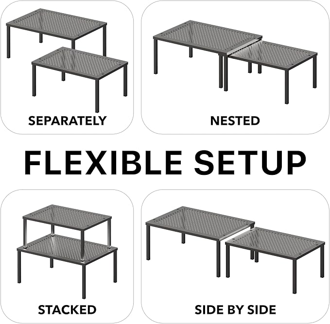 Simple Houseware Cabinet Counter Shelf Organizer w/Steel Surface, Bronze | Expandable & Stackable 9" D x 12.75" W x 5.9" H - Image 6