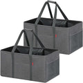 LHZK 2 Pack Extra Large Utility Tote Bag with Metal Wire Frame and the Sides Rinforced, Extra Large Tote Bag with Handle, Reusable Grocery Bags Foldable, Beach Bag, Car Tote (Gray, 26''x15''x13'') by LHZK
