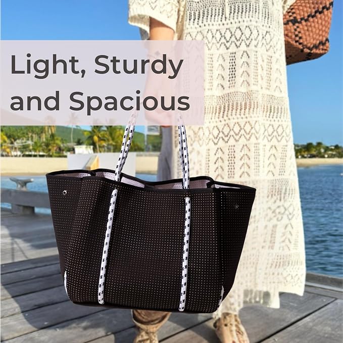 POPUPS Large Neoprene Tote Bag for Women - Everyday Designer Handbag for Travel Work and Beach with Pockets and Zipper Pouch - Image 8