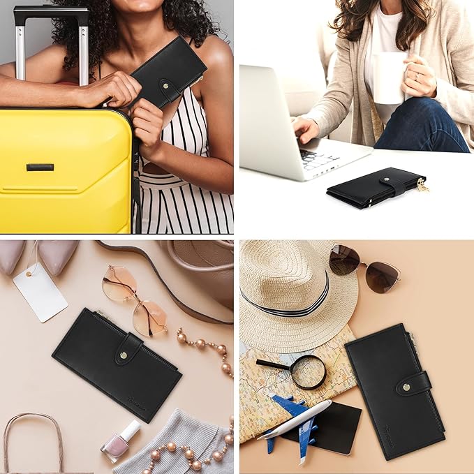 Travelambo Womens Leather Bifold Wallet, Slim RFID Blocking Card Holder | Large Capacity, 16 Card Slots & ID Window, 2 Zipper Pockets, Dual Snap Closure, Slim Lightweight, RFID Privacy Protection - Image 5