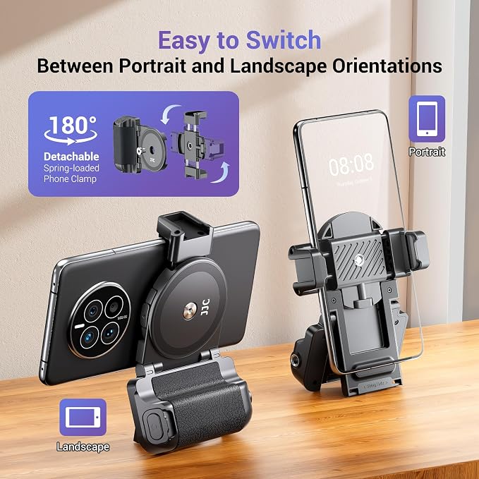 Phone Camera Grip Smartphone Photography Shooting Clip with Tripod Mount & Detachable Wireless Shutter Remote Control, Cellphone Selfie Grip Handle Stand for iPhone & Other Phone Vlog Video Black - Image 3