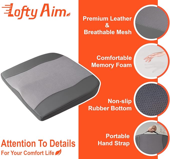 Lofty Aim Car Seat Cushion, Memory Foam Car Seat Cushions for Long Driving | Comfy Car Seat Pillow for Pain Relief, Driver Seat Cushion Adds Height, Butt Cushion for Car, Truck, Office Chair, Dark Gray - Image 6