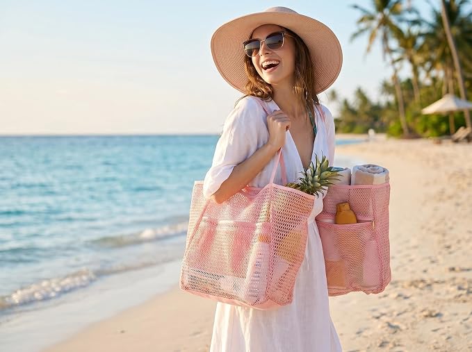 Mesh Beach Tote Bag for Women, Sandproof Quick Dry Foldable Travel Bag - Image 6
