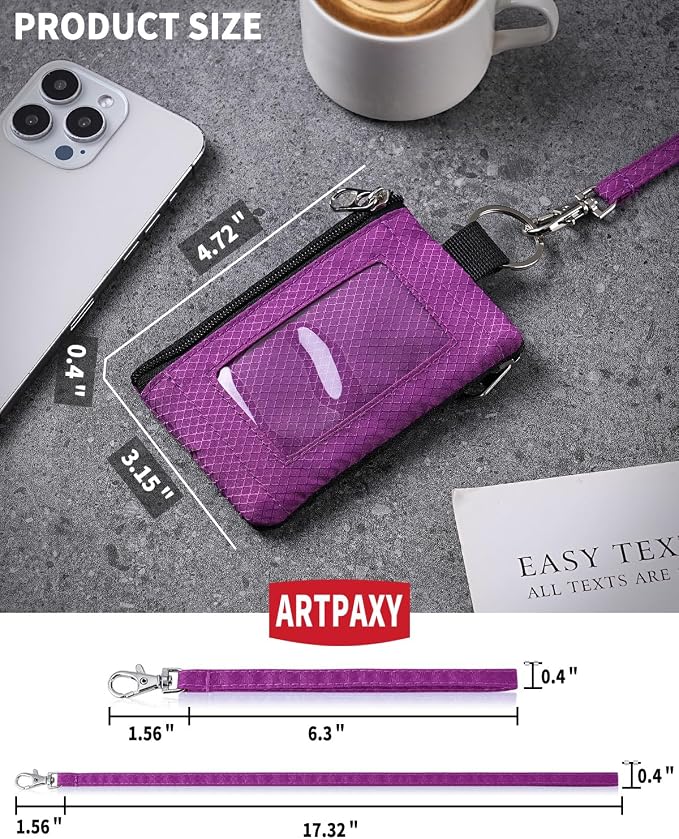 Artpaxy Minimalist Wallet For Mens Womens, Keychain RFID Blocking Zipper Small Wallet with ID Window 2 Lanyards,Water Resistant Travel Cash Card Coin Case Boys Girls - Image 2