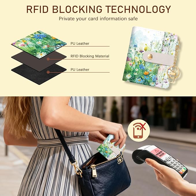 Jogjam Floral Green Rfid Women Wallet, Small Slim Thin Credit Card Holder | PU Leather Bifold Cash Zipper Coin Pocket ID Window, for Female Ladies Teen Girls Girly Gifts - Image 3