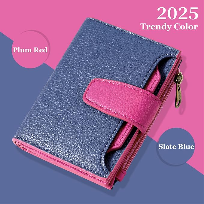 Small Wallet Women RFID Blocking Soft Leather Bifold Compact Card Holder Wallet for Women with Zipper Coin Pocket 4 ID Window - Image 2