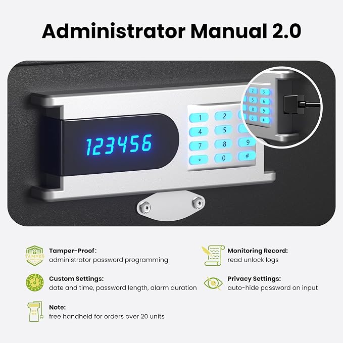 28 lb Hotel Dorm Safe Box, 17" Laptop Safe with Audit Trail | Audit Trail, Hotel Mode, Admin Password, Silent Keypad, Backlit LED, Fits Laptop & Documents, 1.36 cu. ft. Commercial Safe - Image 5