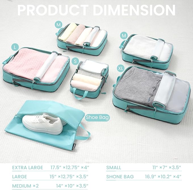 BAGAIL 6 Set Ultralight Compression Packing Cubes Packing Organizer for Travel Accessories Luggage Suitcase Backpack - Image 2
